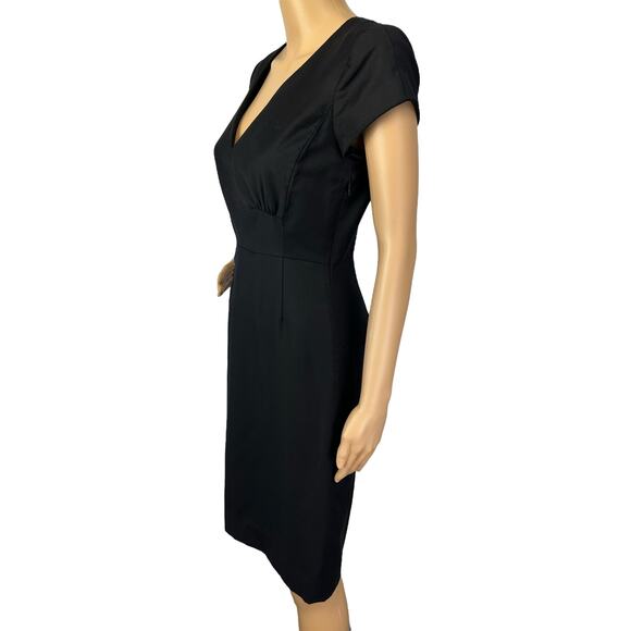 J. Crew Pure Wool Super 120s Sheath Dress Black V-Neck Short Sleeve Size 0 - Picture 4 of 8